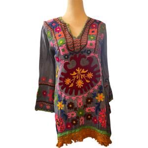 Ruby Yaya Barcelona Denim Tunic, Floral Bohemian, Women's Size Small